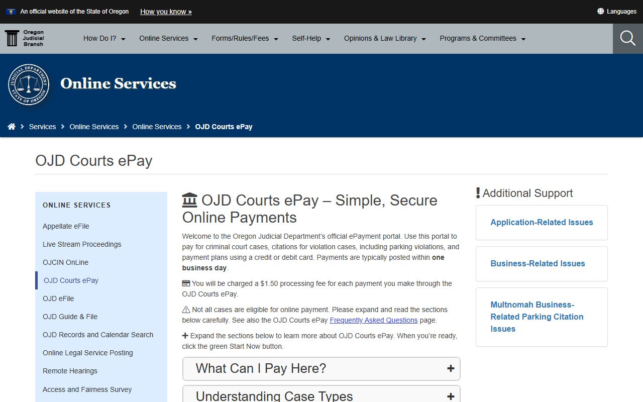 Clackamas County court dockets OJD ePay court payment page