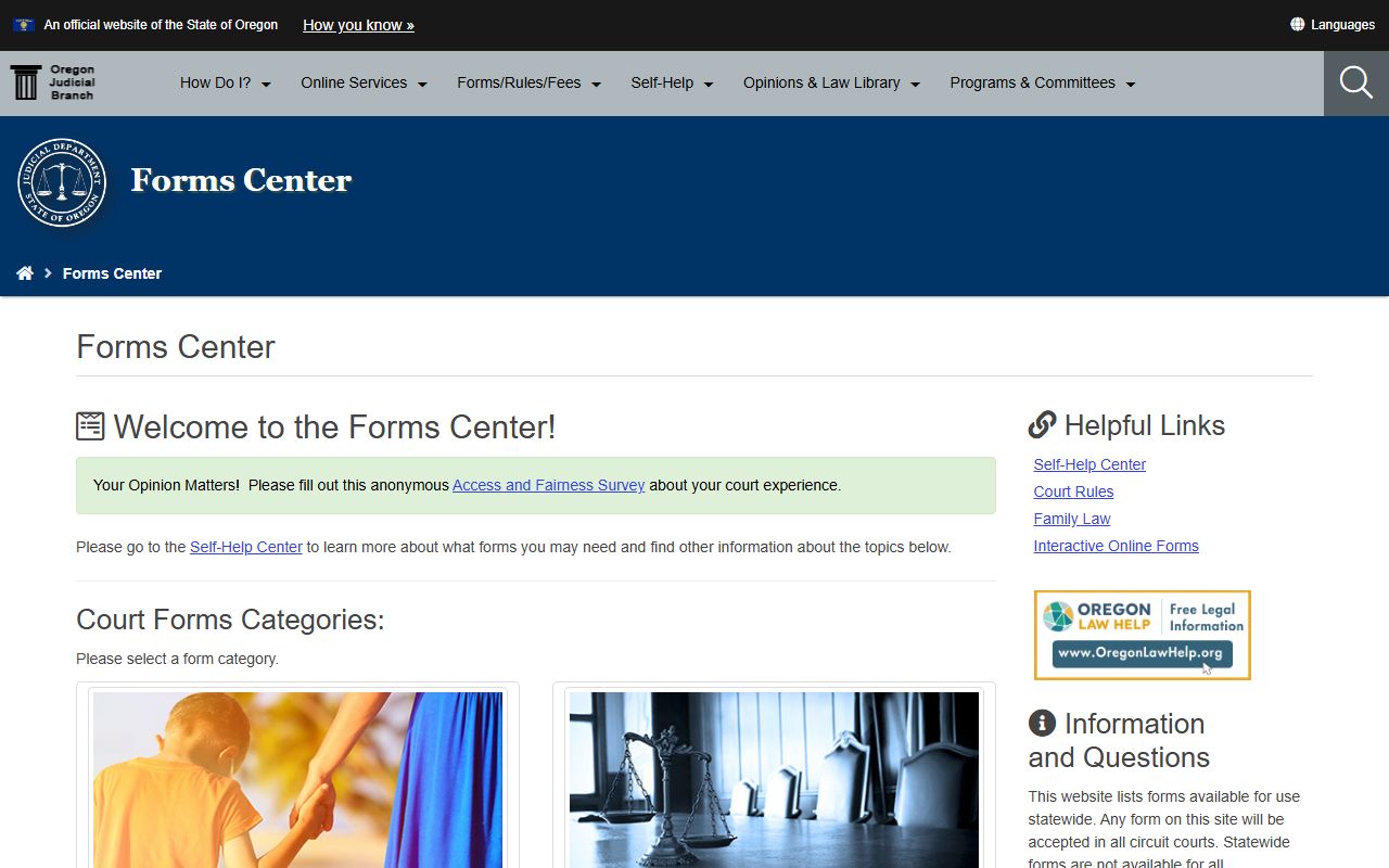 Clackamas County court records OJD statewide court forms page
