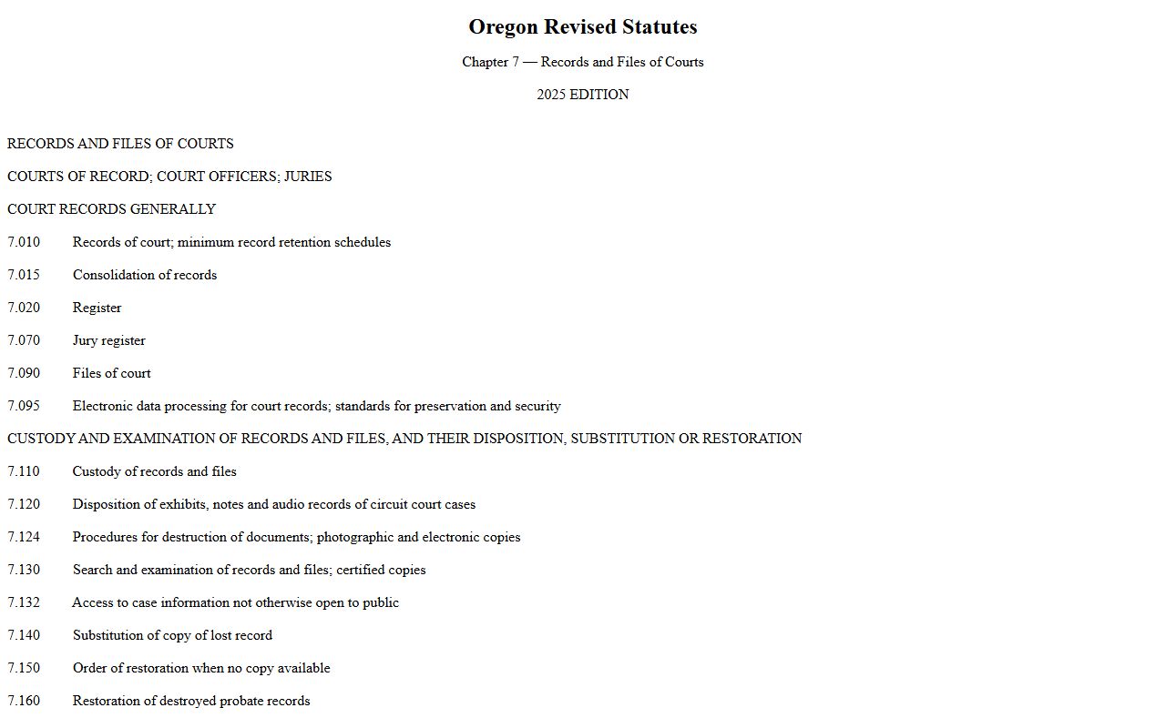 Clackamas County court records ORS chapter 7 court register law
