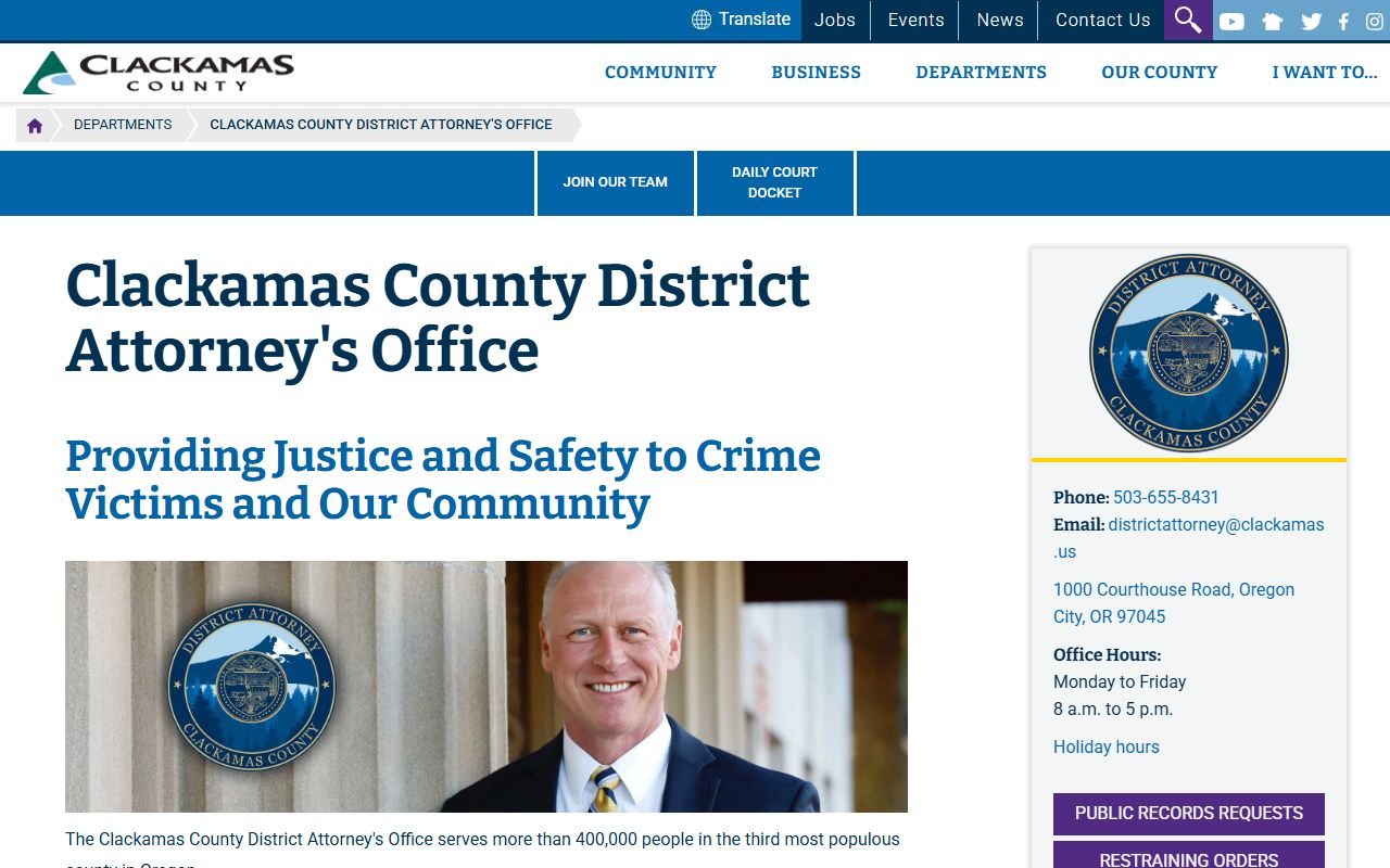 Clackamas County criminal court records District Attorney source
