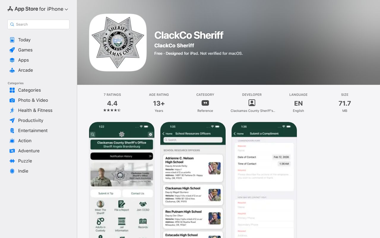 Clackamas County inmate records ClackCo Sheriff Apple app listing