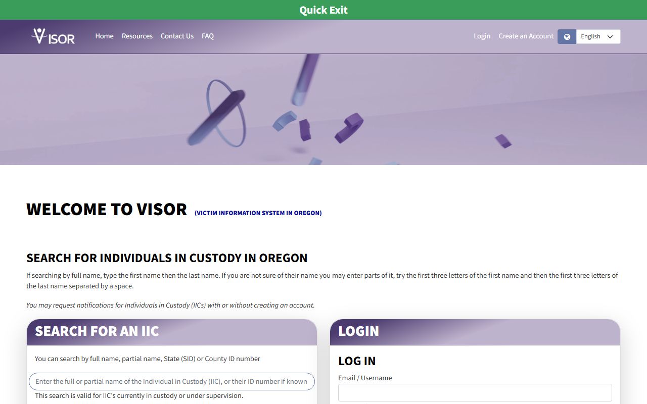 Clackamas County inmate records Oregon VISOR custody notification