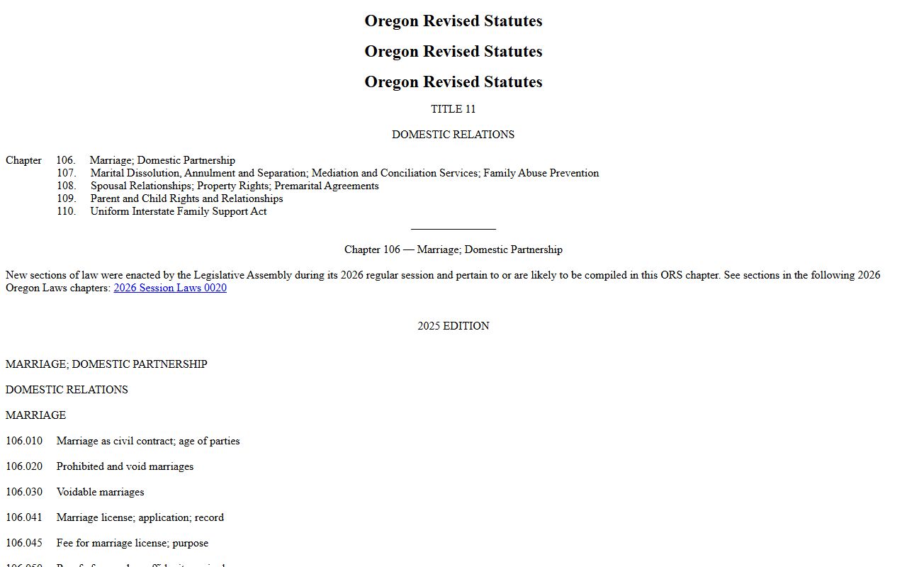 Clackamas County marriage records and Oregon marriage law