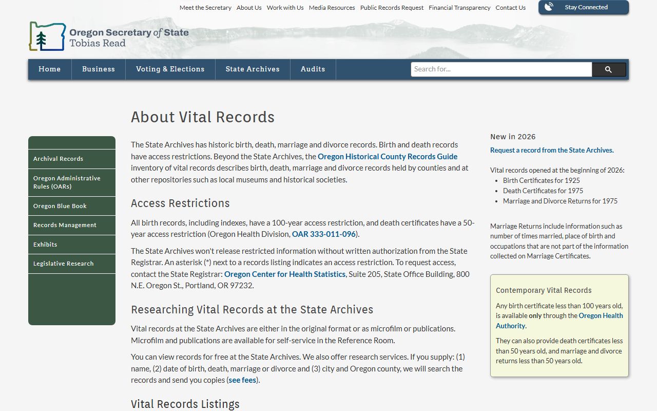 Clackamas County marriage records and Oregon State Archives vital records guidance