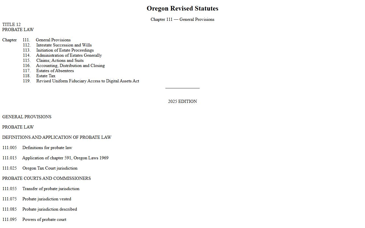 Clackamas County probate records and ORS chapter 111 probate law