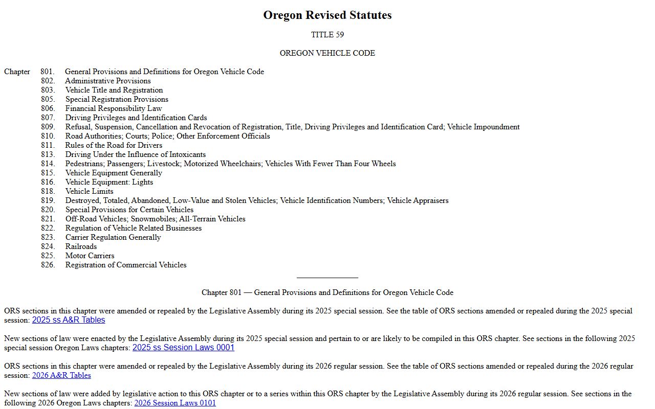 Clackamas County traffic court records Oregon vehicle code definitions