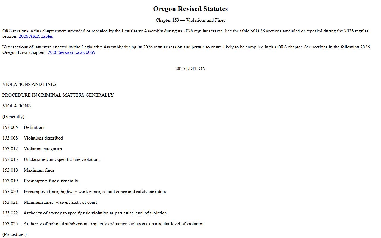 Clackamas County traffic court records ORS chapter 153 violations procedure