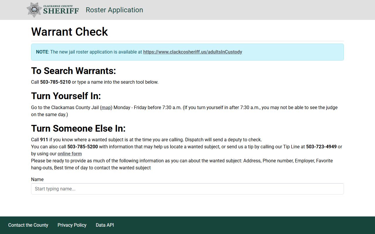 Clackamas County warrant records official warrant check tool